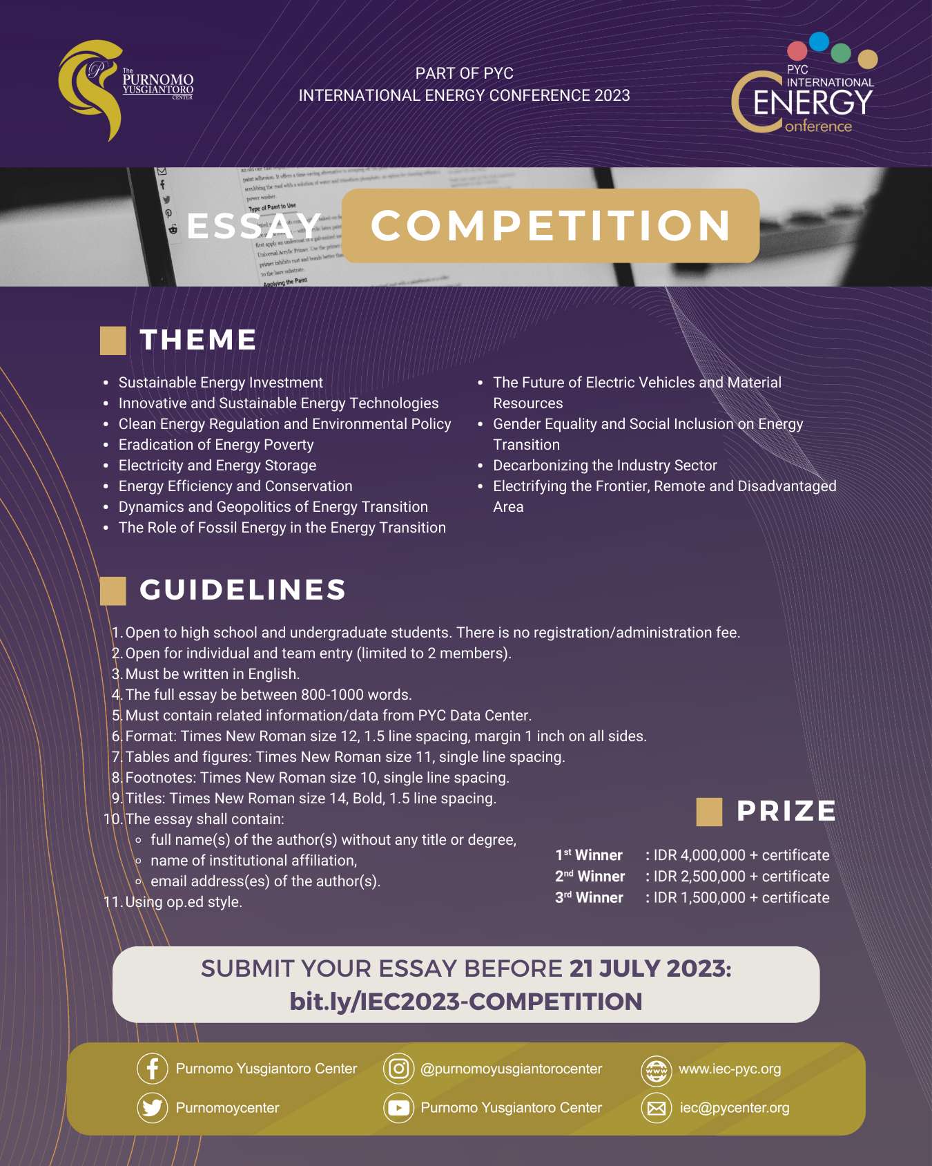 Essay Competition Poster The Purnomo Yusgiantoro Center